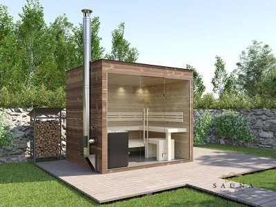 SAUNA KING GARTENSAUNA, MIT HOLZBEHEIZTEM OFEN, MIT WAND-SCHORNSTEIN 260X160 CM