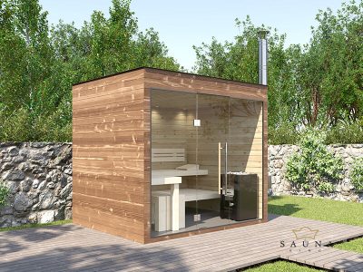 SAUNA KING GARTENSAUNA, MIT HOLZBEHEIZTEM OFEN, MIT WAND-SCHORNSTEIN 260X160 CM