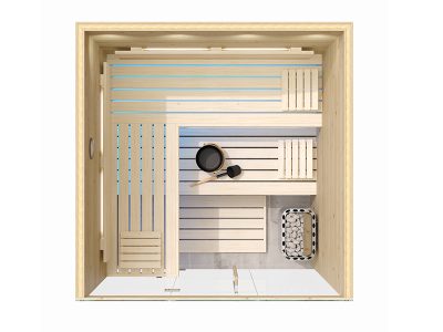 SAUNA KING FINNSAUNA FÜR 4-5 PERSONEN AUS ALTHOLZ, MIT VOLLGLASFRONT, 200X200CM