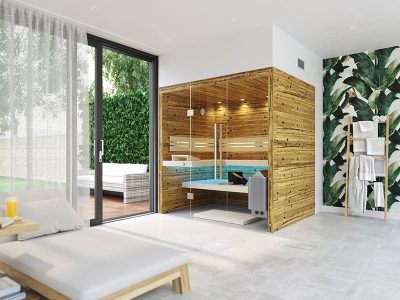 SAUNA KING FINNSAUNA FÜR 3-4 PERSONEN AUS ALTHOLZ, MIT VOLLGLASFRONT, 200X160CM