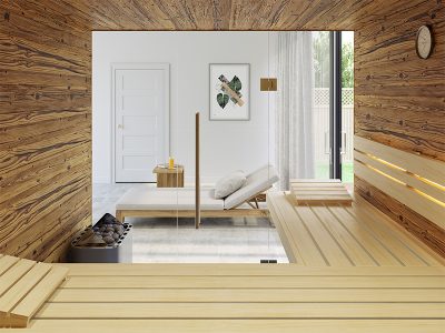 SAUNA KING FINNSAUNA FÜR 4-5 PERSONEN AUS ALTHOLZ, MIT VOLLGLASFRONT, 200X200CM