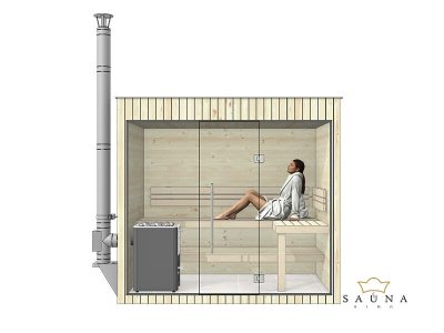 SAUNA KING GARTENSAUNA, MIT HOLZBEHEIZTEM OFEN, MIT WAND-SCHORNSTEIN 260X160 CM